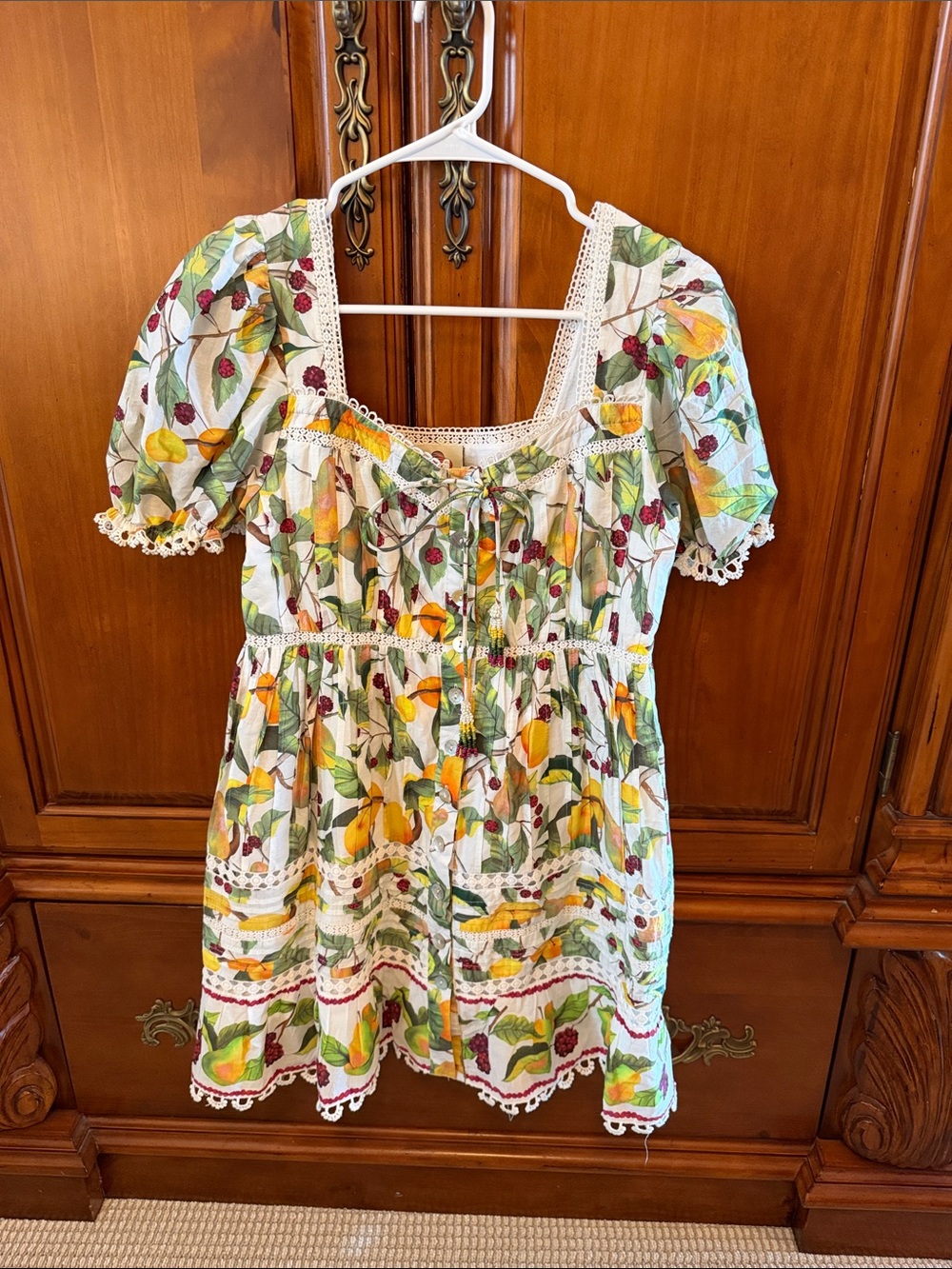 FARM Rio Yellow & Green Lemon-Print Mini Dress